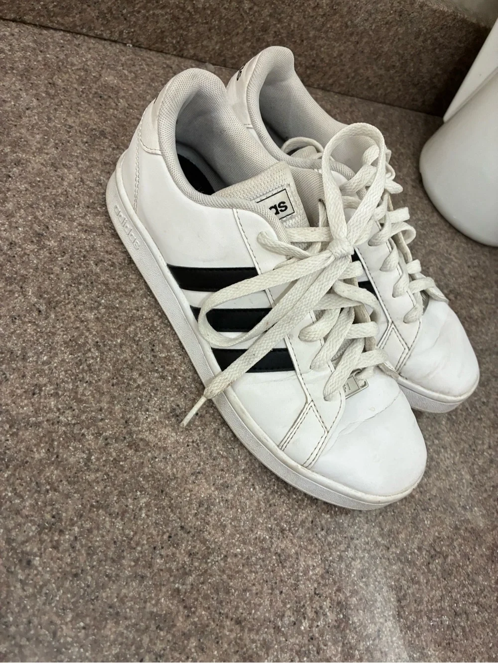 adidas Kids White Sneakers with Black Stripes Unisex